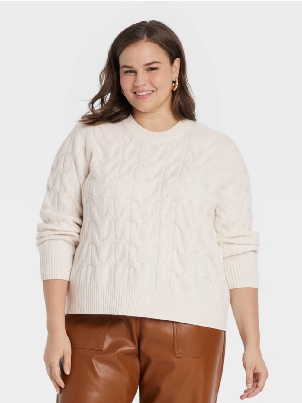 a new day Cream Cable Knit Crewneck Sweater